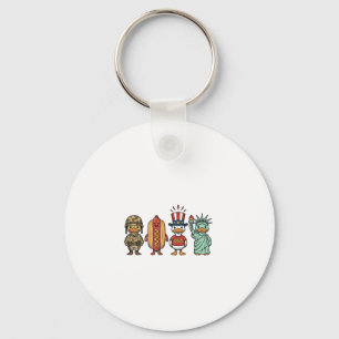 Patriottische Eend en Hotdog Vintage Vector T-shir Sleutelhanger
