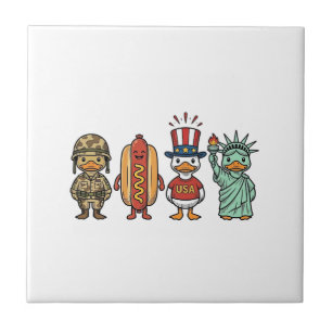 Patriottische Eend en Hotdog Vintage Vector T-shir Tegeltje