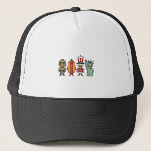Patriottische Eend en Hotdog Vintage Vector T-shir Trucker Pet