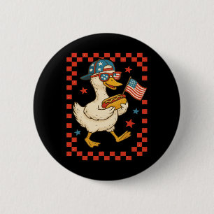 Patriottische eend met hotdog en vlag Grappige 4 j Ronde Button 5,7 Cm