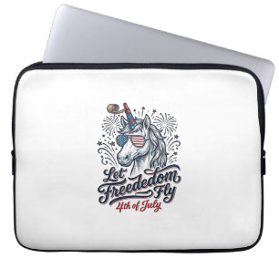 Patriottische Eenhoorn 4 juli Vrijheid Fly Shirt_1 Laptop Sleeve