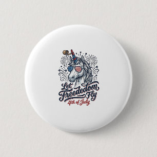 Patriottische Eenhoorn 4 juli Vrijheid Fly Shirt_1 Ronde Button 5,7 Cm