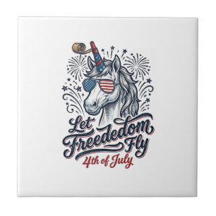 Patriottische Eenhoorn 4 juli Vrijheid Fly Shirt_1 Tegeltje