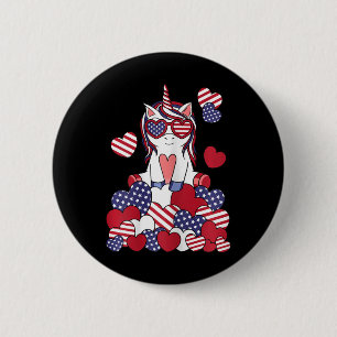 Patriottische Eenhoorn 4 juli VS Amerikaanse Vlag  Ronde Button 5,7 Cm