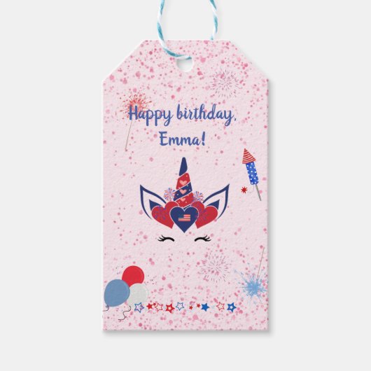 Patriottische eenhoorn Roze glinstering, Cadeaulabel (Voorkant)