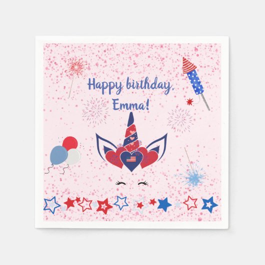 Patriottische eenhoorn Roze glinstering, Servet (Voorkant)
