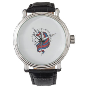 Patriottische Eenhoorn Vintage Gravure Vector Desi Horloge