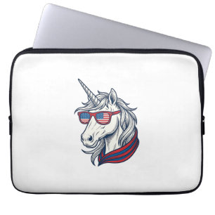 Patriottische Eenhoorn Vlag Zonnebril Vintage Vect Laptop Sleeve