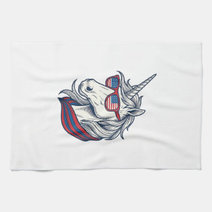 Patriottische Eenhoorn Vlag Zonnebril Vintage Vect Theedoek