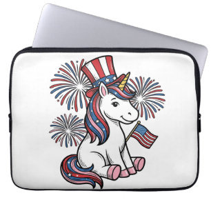 Patriottische Eenhoorn Vuurwerk Shirt Ontwerp_1 Laptop Sleeve