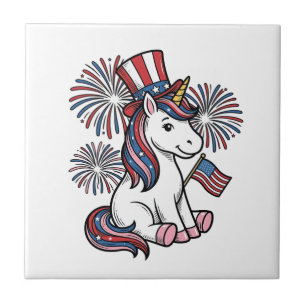 Patriottische Eenhoorn Vuurwerk Shirt Ontwerp_1 Tegeltje
