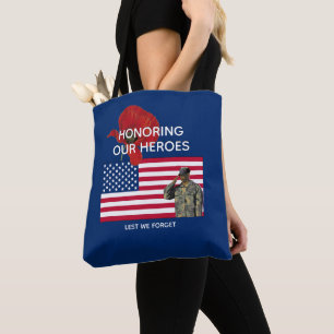 Patriottische EERBETOON ONZE HELDEN Veteranen Memo Tote Bag