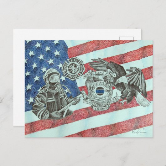 Patriottische Eerste Responder Briefkaart (Voorkant / Achterkant)