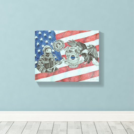 Patriottische Eerste Responder Canvas Afdruk (Insitu (Houten vloer))