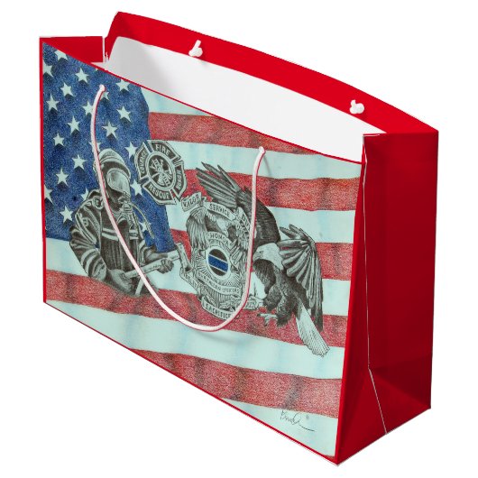Patriottische Eerste Responder Groot Cadeauzakje (Achterkant Gekanteld)