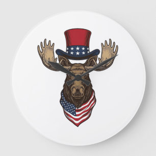 Patriottische Eland Vintage Gravure Vector Ontwerp Grote Klok