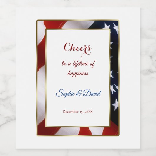 Patriottische, Elegante Amerikaanse Vlag Gouden Li Wijn Etiket (Enkel label)