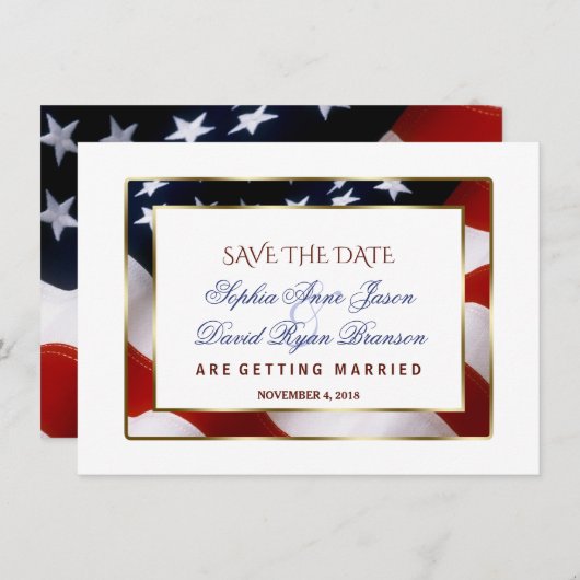 Patriottische, Elegante Amerikaanse Vlag Gouden Sa Save The Date (Voorkant / Achterkant)