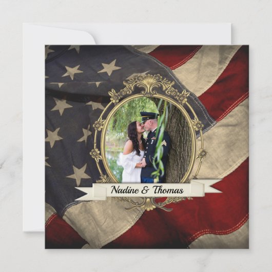 Patriottische, Elegante VS Vlag Bruiloft met foto Kaart (Voorkant)