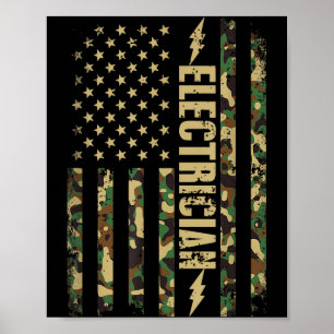 Patriottische elektricien Amerikaanse vlag camoufl Poster