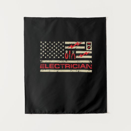 Patriottische elektricien Amerikaanse vlag Kerstmi Wandkleed (Voorkant)