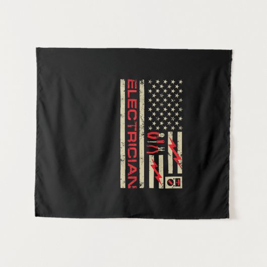 Patriottische elektricien Amerikaanse vlag Kerstmi Wandkleed (Voorkant (horizontaal))