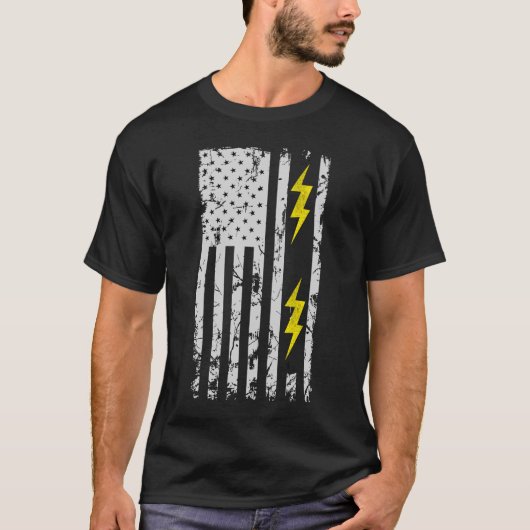 Patriottische elektricien Amerikaanse vlag T Shirt (Voorkant)