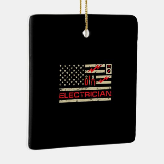 Patriottische elektriciens Amerikaanse vlagkerstak Keramisch Ornament (Rechts)