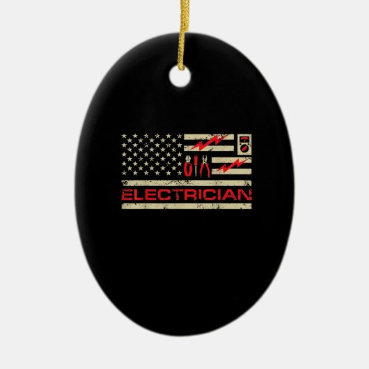 Patriottische elektriciens Amerikaanse vlagkerstak Keramisch Ornament (Voorkant)