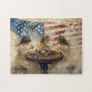Patriottische Elfen Thee Vintage Americana Cottage Legpuzzel