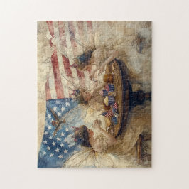 Patriottische Elfen Thee Vintage Americana Cottage Legpuzzel