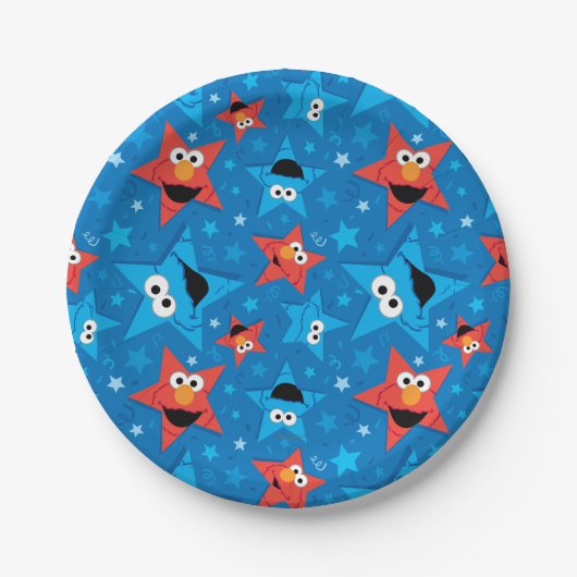Patriottische Elmo en Cookie Monster Patroon Papieren Bordje (Voorkant)