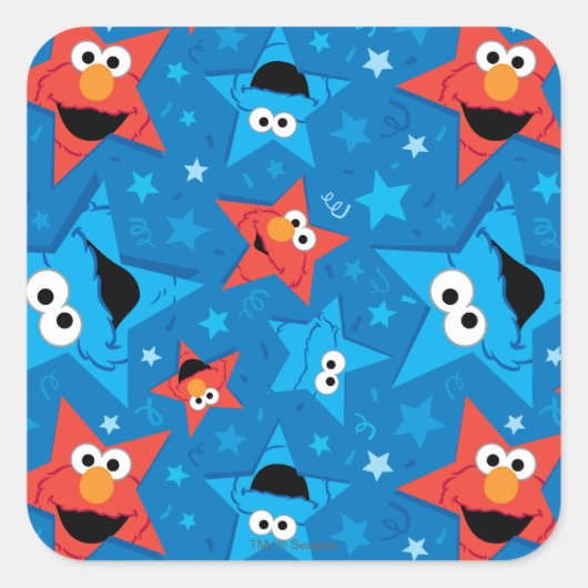 Patriottische Elmo en Cookie Monster Patroon Vierkante Sticker (Voorkant)