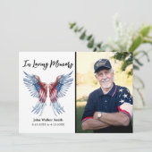 Patriottische engel vleugels foto militaire begraf bedankkaart (Staand voorkant)
