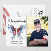 Patriottische engel vleugels foto militaire begraf bedankkaart (Voorkant / Achterkant)