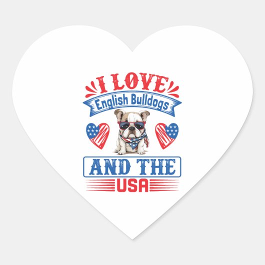 Patriottische Engelse buldog hond Hart Sticker (Voorkant)