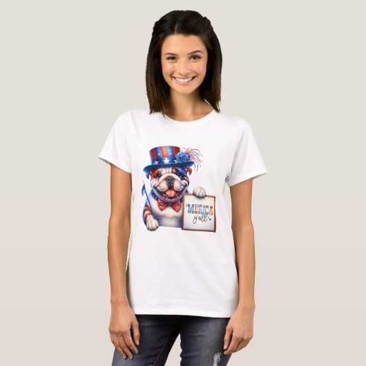 Patriottische Engelse buldog 'Merica Y'all T-shirt (Voorkant volledig)