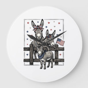 Patriottische Ezel Vintage 4 juli Shirt Ontwerp Grote Klok
