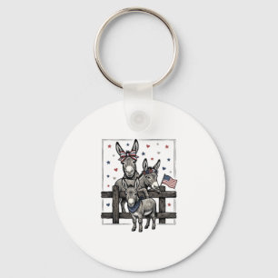 Patriottische Ezel Vintage 4 juli T-shirt Ontwerp Sleutelhanger