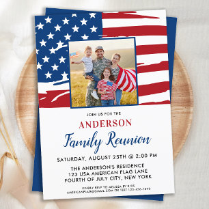 Patriottische familie reünie American Flag Foto Kaart