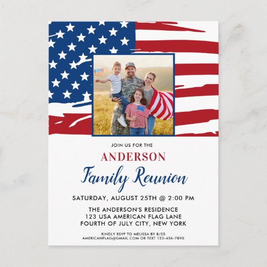 Patriottische familiereünie Amerikaanse vlag foto Uitnodiging Briefkaart (Voorkant)