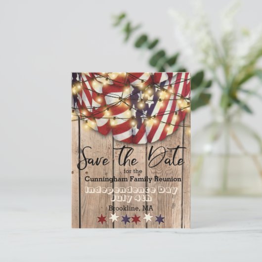 Patriottische familiereünie slaat de datum op aankondigingskaart (Staand voorkant)