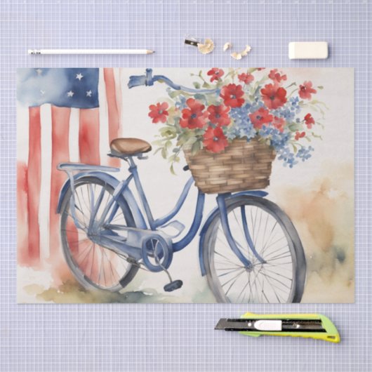 Patriottische Fietsbloei in Waterverf decoupage Tissuepapier (Craft)