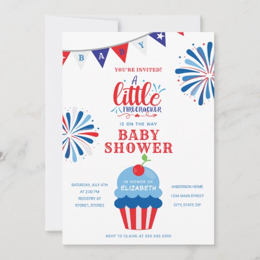 Patriottische Firecracker Juli Baby shower Kaart (Voorkant)