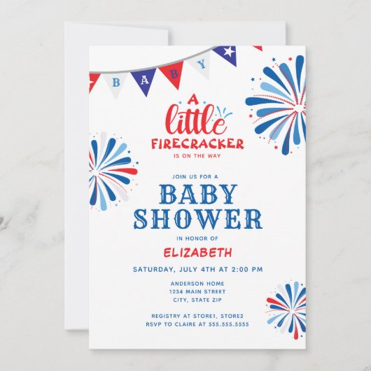 Patriottische Firecracker Juli Baby shower Kaart (Voorkant)