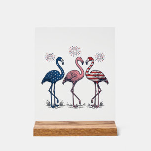 Patriottische Flamingo Trio Vintage Gravure Design Acryl Bord