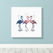 Patriottische Flamingo Trio Vintage Gravure Design Canvas Afdruk (Insitu (Houten vloer))