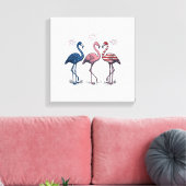 Patriottische Flamingo Trio Vintage Gravure Design Canvas Afdruk (Insitu (Woonkamer))