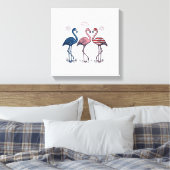 Patriottische Flamingo Trio Vintage Gravure Design Canvas Afdruk (Insitu (Slaapkamer))