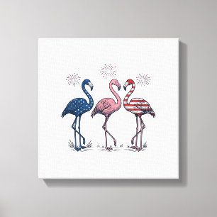 Patriottische Flamingo Trio Vintage Gravure Design Canvas Afdruk